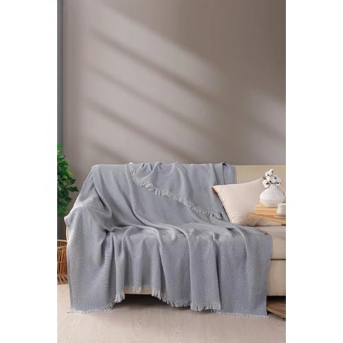 200x230 cm Desenli Pamuklu Koltuk Örtüsü, Gri Renk Seçeneği