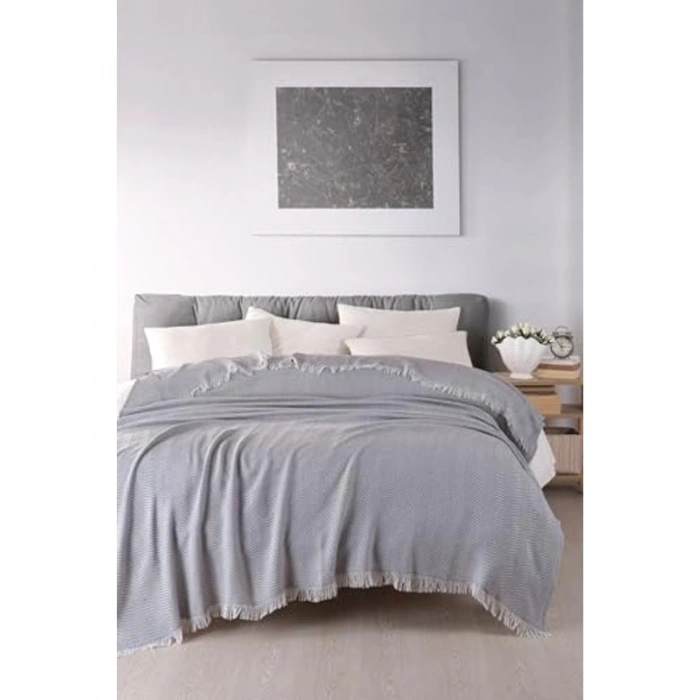 200x230 cm Desenli Pamuklu Koltuk Örtüsü, Gri Renk Seçeneği