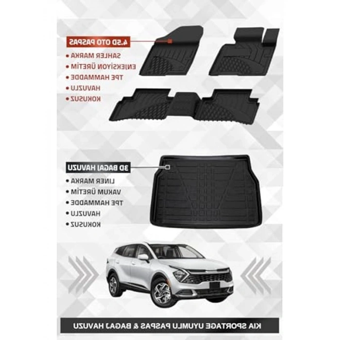 2022+ Kia Sportage için Premium Paspas ve Liner, 4.5D Bagaj Havuzu
