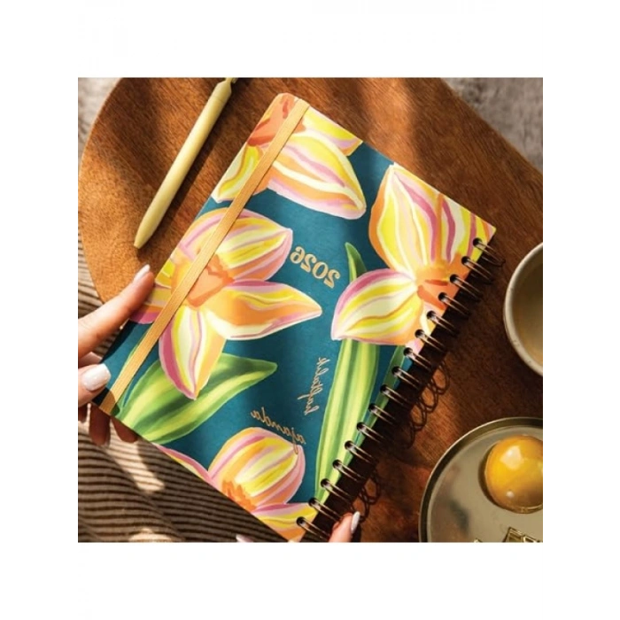 2026 A5 Spiralli Haftalık Ajanda - Çiçek Desenli