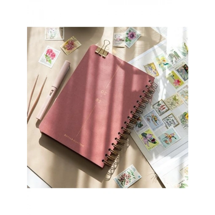 2026 A5 Spiralli Keten Haftalık Ajanda, 12 Aylık - Pembe