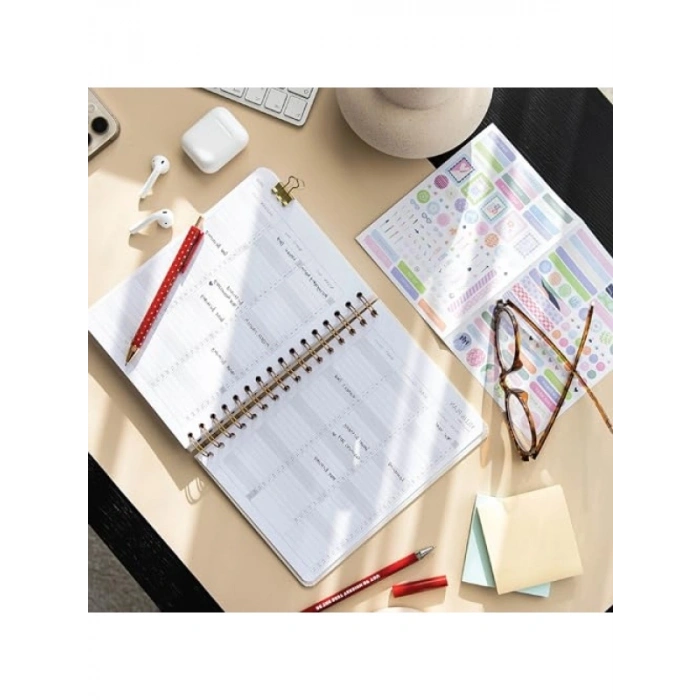 2026 A5 Spiralli Keten Haftalık Ajanda, 12 Aylık - Pembe