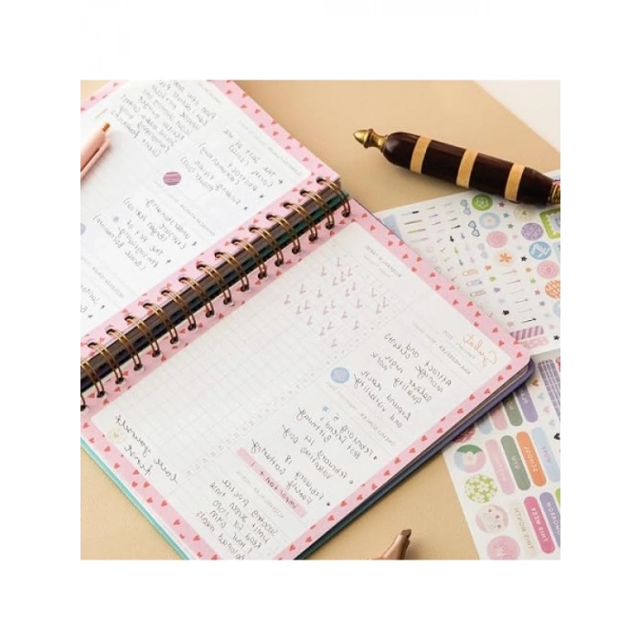 2026 A5 Spiralli Renkli Haftalık Ajanda - Kırmızı Leopar