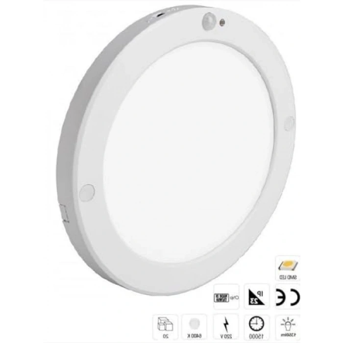 20W Gece-Gündüz Sensörlü Sıva Üstü Tavan Armatürü, 2050 Lm