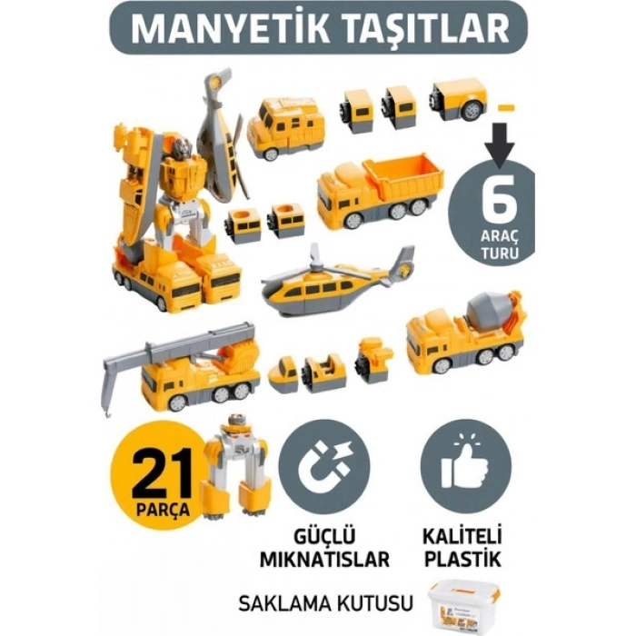 21 Parça Manyetik Mühendislik Serisi 6 Araba Dönüşebilen Robot