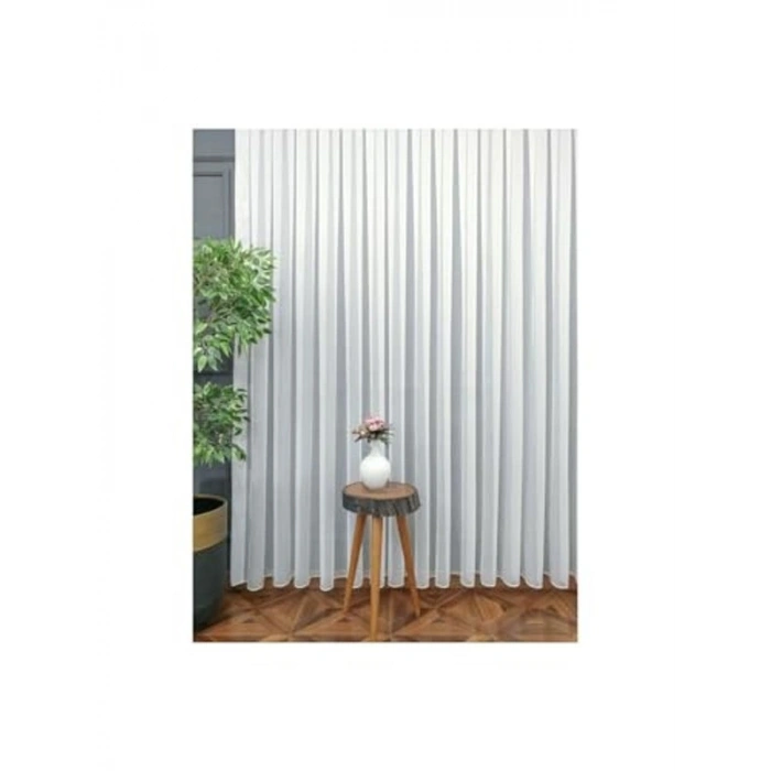 225 x 260 cm Kırık Beyaz Renk Sık Pileli Bambu Tül, Ütü İstemez