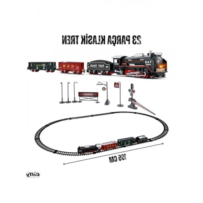 23 Parça Işıklı Klasik Tren Seti, 105 cm Uzunluğunda