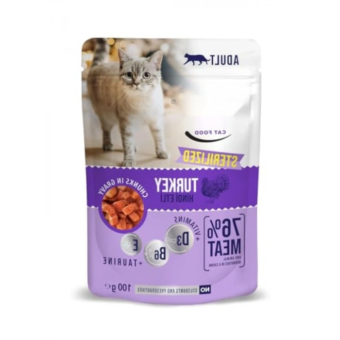 24 Adet, 100 Gr Steril Hindi Pouch, Yetişkin Kediler İçin