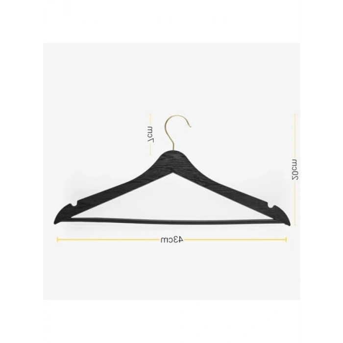 24 Adet Ahşap Görünümlü Plastik Kıyafet Askısı, Gold Kancalı