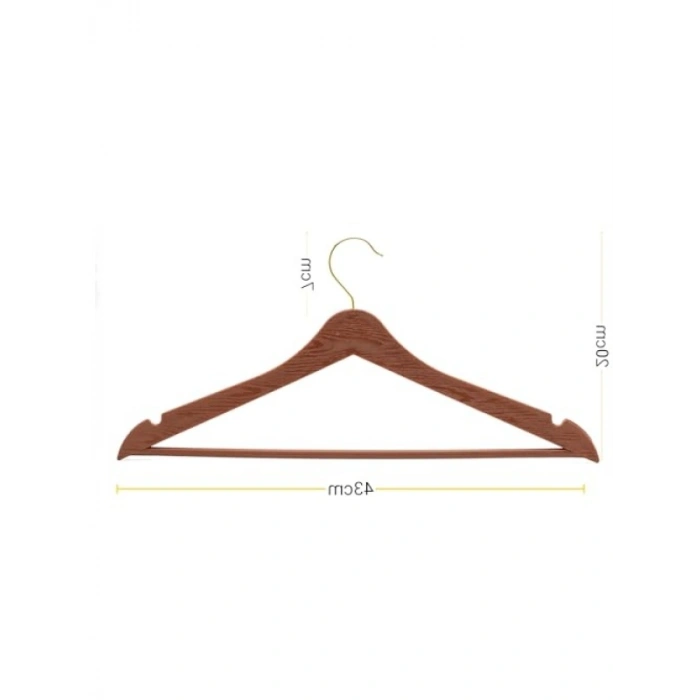 24 Adet Ahşap Görünümlü Plastik Kıyafet Askısı - Gold Kancalı