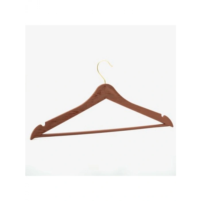 24 Adet Ahşap Görünümlü Plastik Kıyafet Askısı - Gold Kancalı