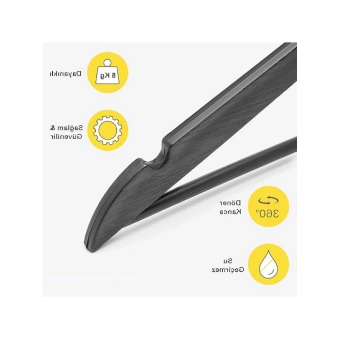 24 Adet Ahşap Görünümlü Plastik Kıyafet Askısı, Gold Kancalı