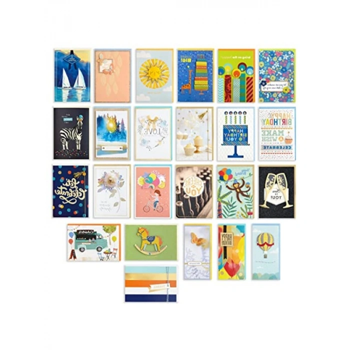 24 Adet El Yapımı Tebrik Kartı Seti - Çeşitli Tasarımlar