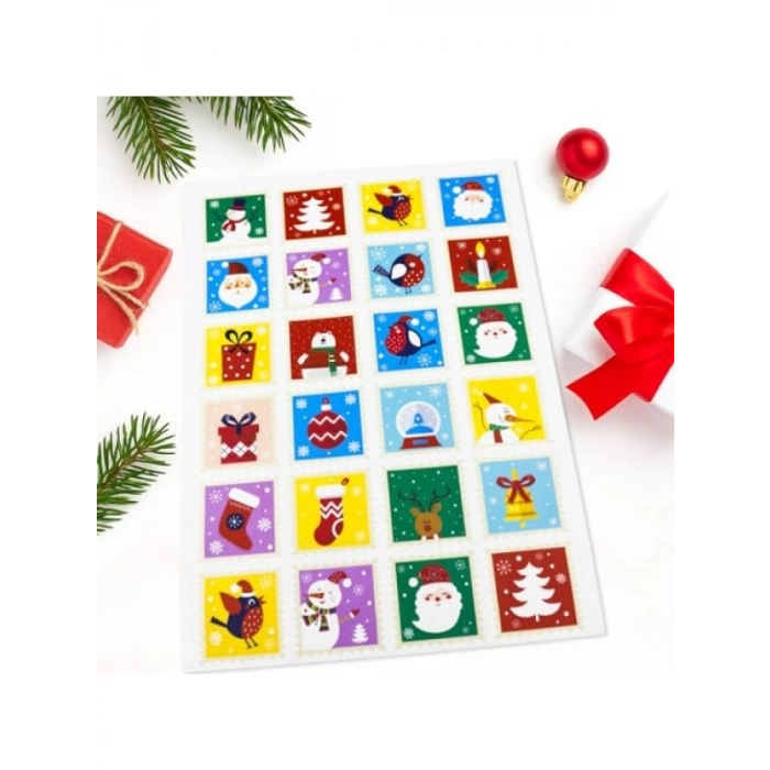 24 Adet Kare Yılbaşı Etiketi, 4x4 cm