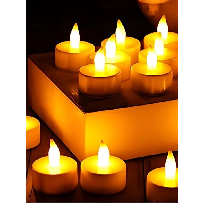 24 Adet Sarı Işıklı LED Mum Seti, Pilli ve Dumansız