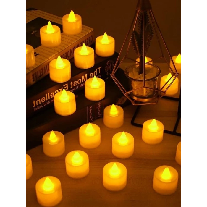 24 Adet Sarı Işıklı LED Mum Seti, Pilli ve Dumansız