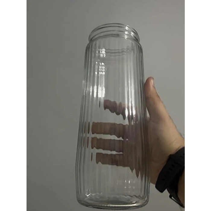 24 cm Dikey Çizgili Şeffaf Cam Vazo, Modern Ev Dekoru için