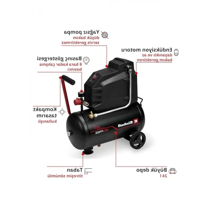 24 Litre Yağsız Kompresör (1.100 W, Maks. 8 Bar)