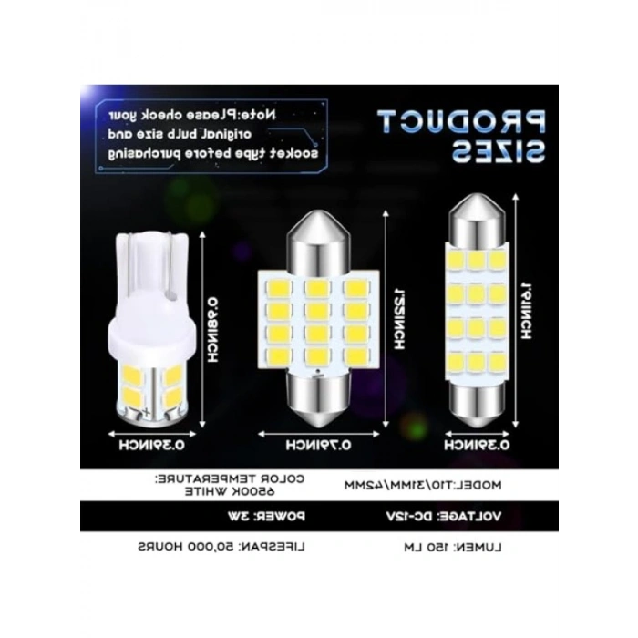 24 Parça LED Araba Ampul Seti, Tavan ve İç Aydınlatma için Süper Parlak Dome Ampuller