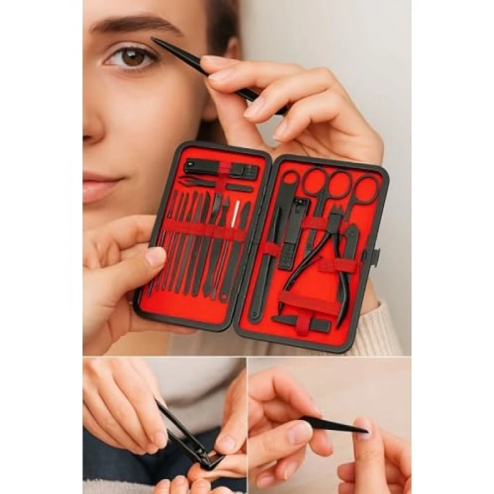 24 Parça Seyahat Tipi Manikür ve Pedikür Seti - Paslanmaz Çelik Aletler