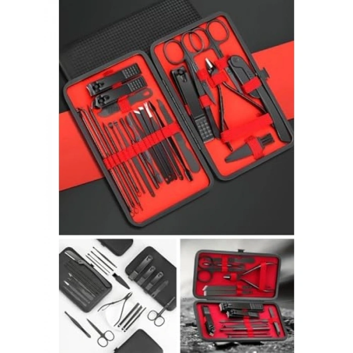 24 Parça Seyahat Tipi Manikür ve Pedikür Seti - Paslanmaz Çelik Aletler