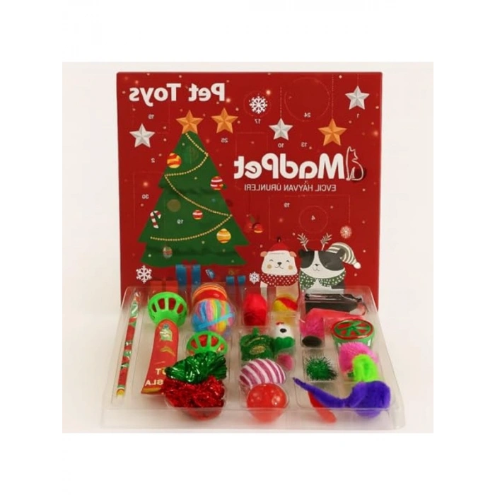 24 Parça Yılbaşı Temalı Kedi Oyuncak Seti, Eğlenceli Oyun