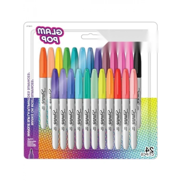 24 Renkli Kalıcı Markör Seti, Şık Glam Pop Tasarım