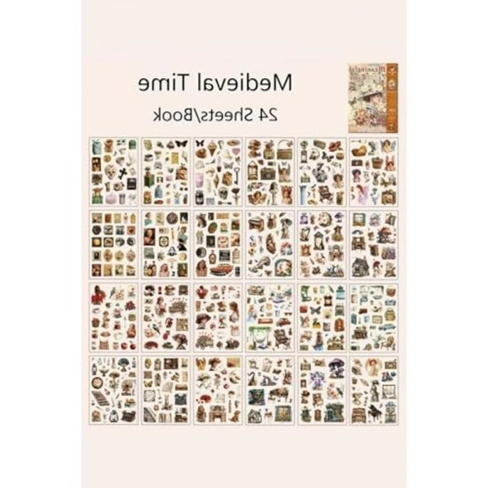 24 Sayfa Vintage Temalı Sticker Seti, Scrapbook ve Bullet Journal İçin