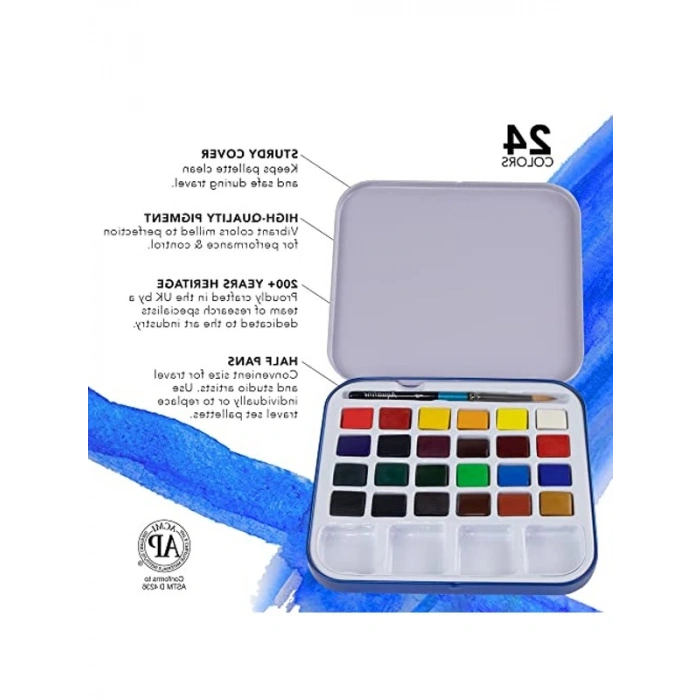 24 Yarım Boy Suluboya Seyahat Seti, Metal Kutu