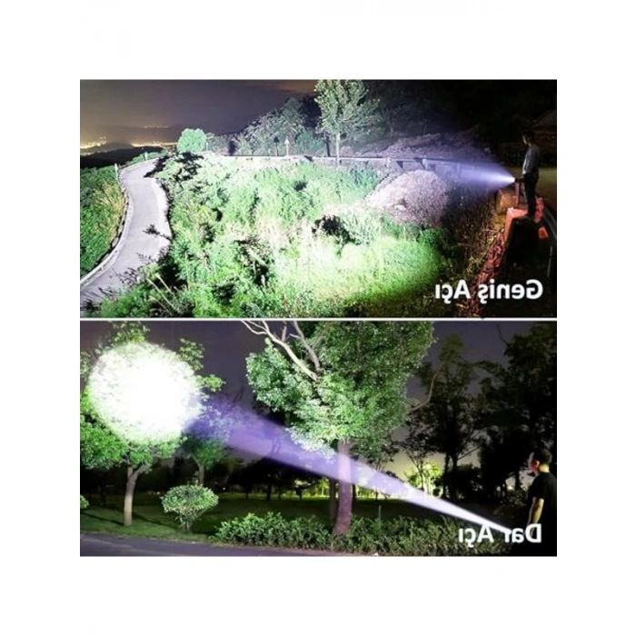 2400mAh Kapasiteli Şarjlı LED El Feneri, Suya Dayanıklı ve Güçlü