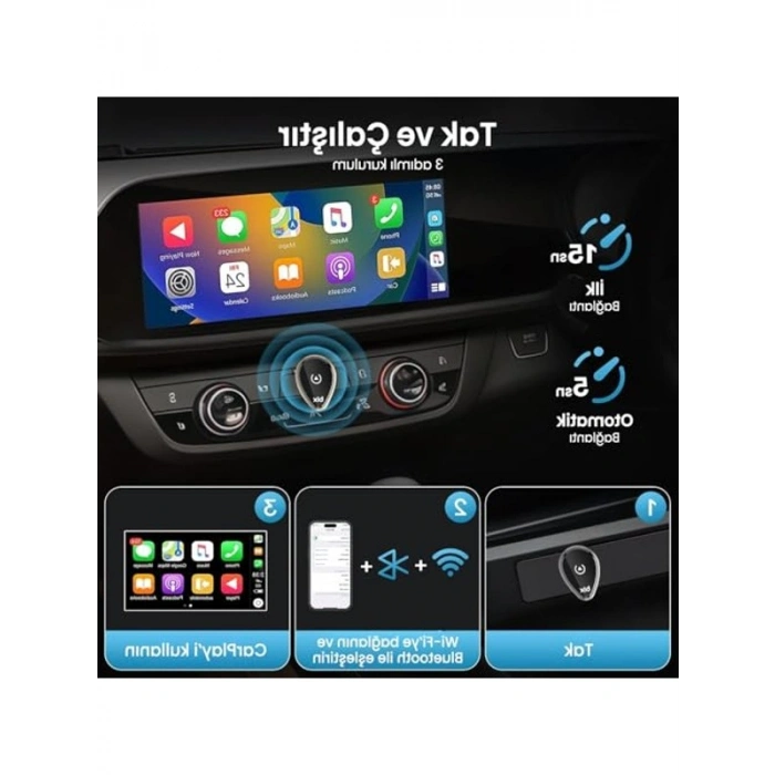 2.4G/5G WiFi CarPlay ve Android Auto Kabloludan Kablosuza Çevirici USB Adaptör