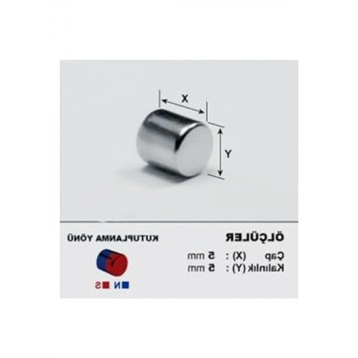 25 Adet 5mm x 5mm Güçlü Neodyum Mıknatıs, Silindir Şekil