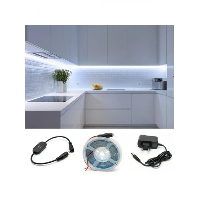 2.5 Metre Beyaz Şerit LED Aydınlatma Seti, Dokunmatik Anahtar ile Kontrol