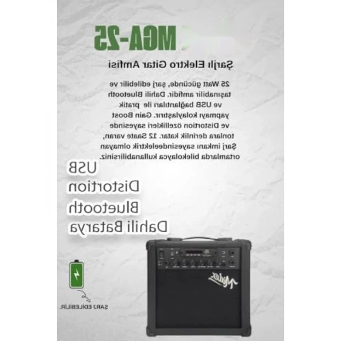 25 Watt USB Bluetooth Şarjlı Elektro Gitar Amfisi