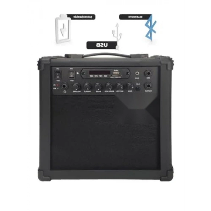 25 Watt USB Bluetooth Şarjlı Elektro Gitar Amfisi