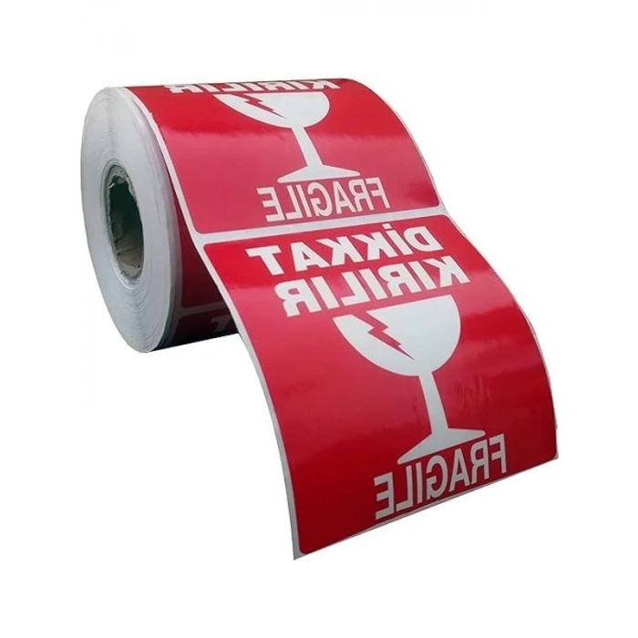 250 Adet 100x100 mm Kuşe Dikkat Kırılır Etiketi, Pratik