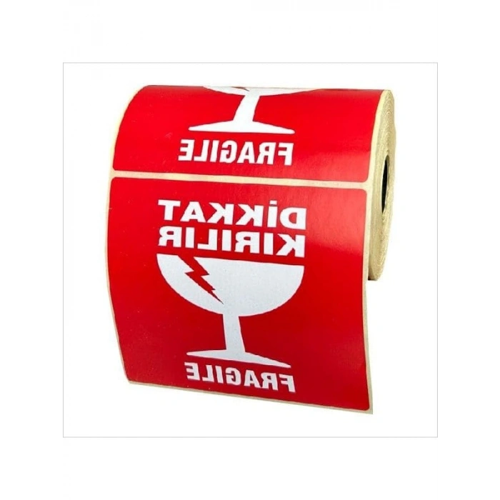 250 Adet 100x100 mm Kuşe Dikkat Kırılır Etiketi, Pratik