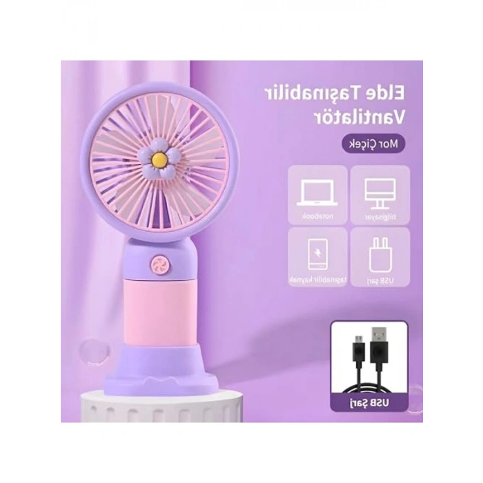 250mAh Bataryalı Mini Fan, USB ile Şarj Edilebilir, Doğal Rüzgar Modu ile Taşınabilir