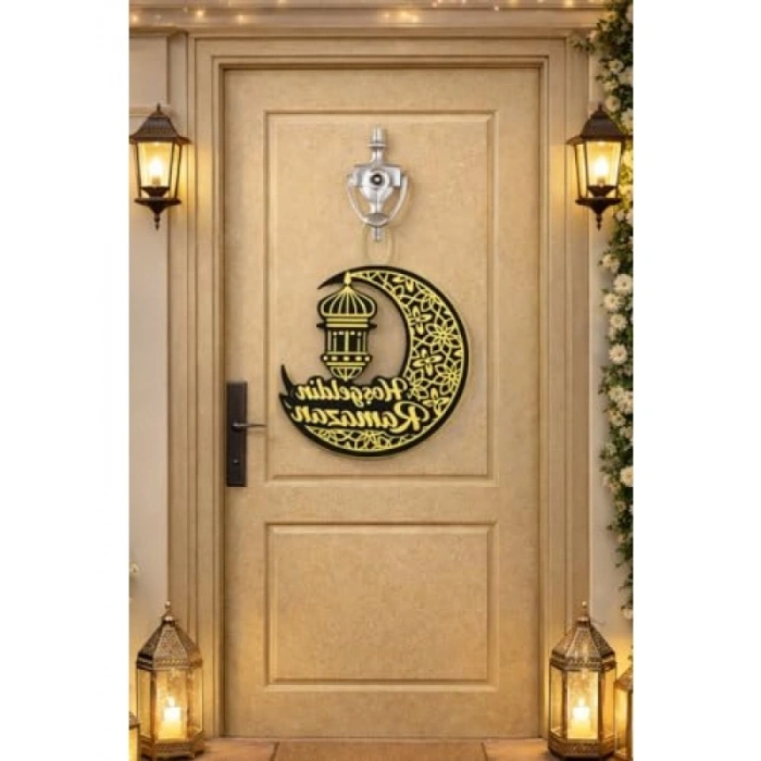 25x25 cm Ahşap Kapı Süsü, Hoş Geldin Ramazan Temalı Dekorasyon