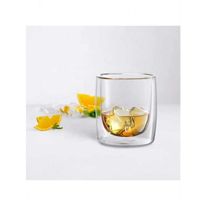 266 ml Kapasiteli Çift Camlı 2li Viski Bardağı, Şeffaf Cam Tasarım