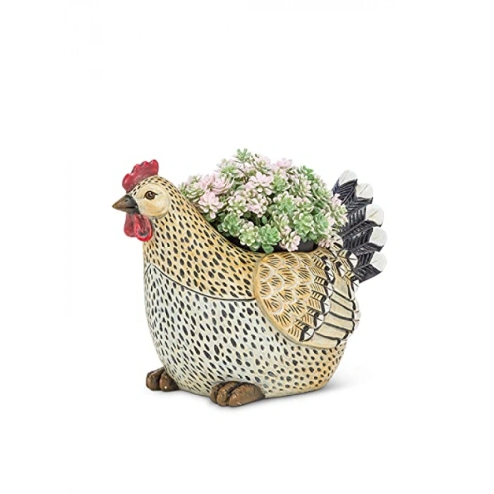 27 cm Yüksek Bej/Siyah Horoz Saksısı