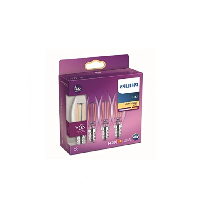 2700K Sarı Işık Renk Seçeneği ile Led Mum Filament Ampul, 3lü Paket