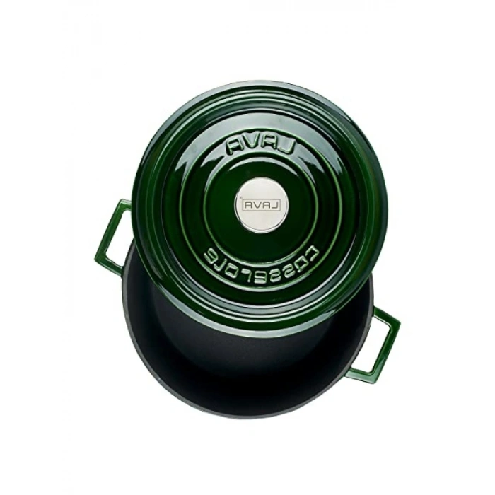 28 cm Döküm Yuvarlak Tencere, Yeşil Emaye Kaplama