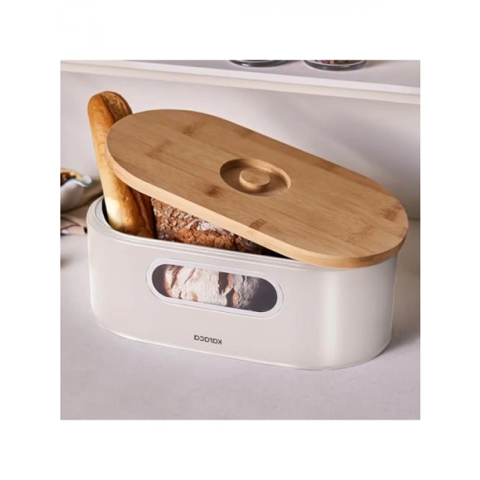 2in1 Ekmek Kutusu ve Kesme Tahtası, Çelik ve Bambu