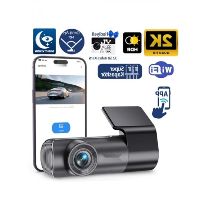 2K 1296P Wifi Araç Kamerası - Gece Görüşlü
