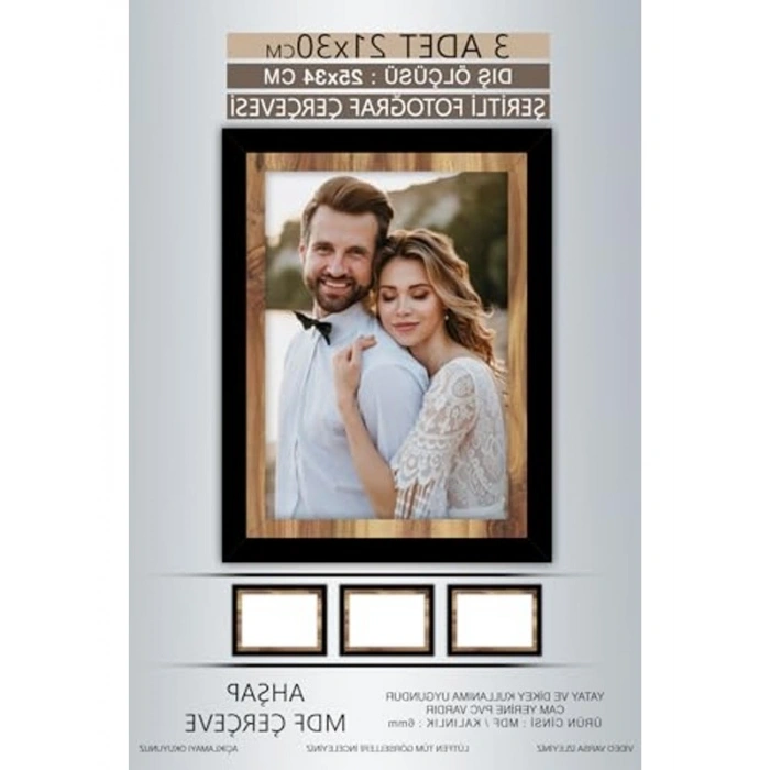 3 Adet 21x30 cm Siyah Ahşap Şeritli Çerçeve, Diploma İçin