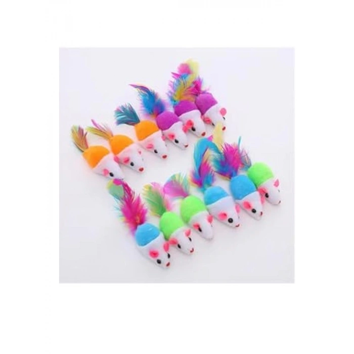 3 Adet 8 cm Renkli Peluş Fare Kedi Oyuncağı