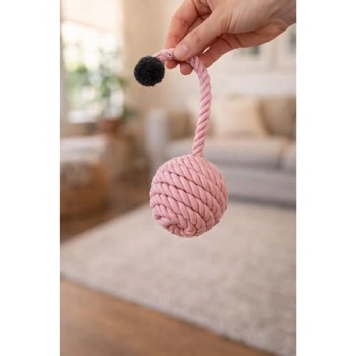 3 Adet Kedi Oyuncağı Seti - İpli Top ve Ponpon Uç