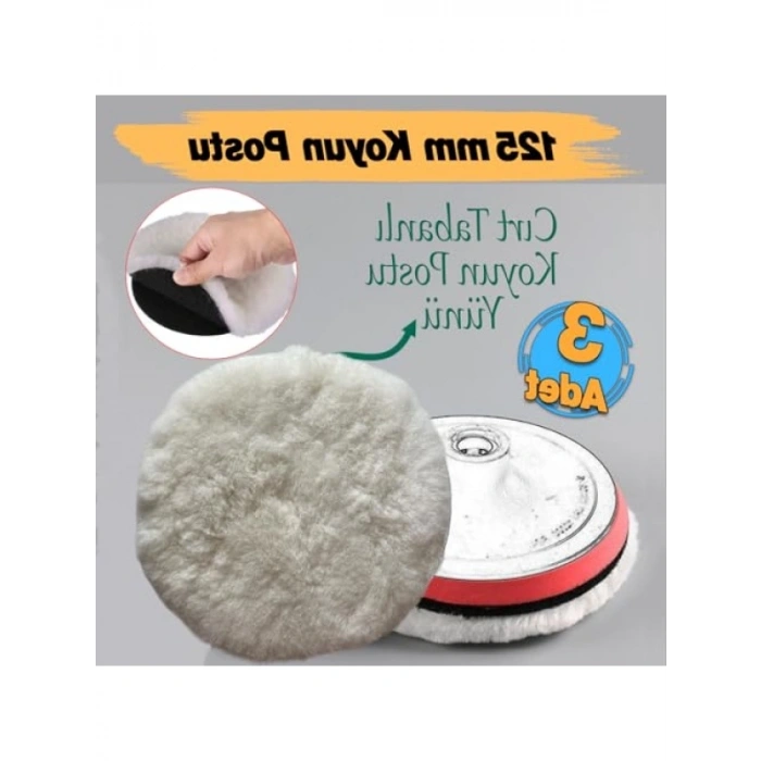 3 Adet Koyun Postu Pedi Ø 125 mm Cırt Tabanlı Pasta Cila Polisaj Süngeri
