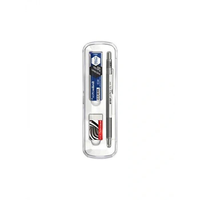 3 Adet Mekanik Kurşun Kalem ve Silgi Seti, 0.7 mm